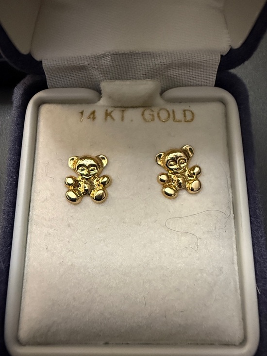 Other - 14K Gold Teddy Bear Stud Earrings for Kids